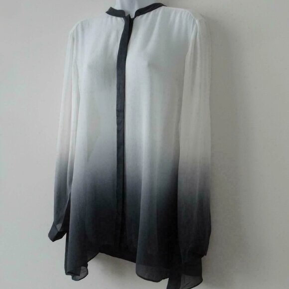 NWT EILEEN FISHER White Graphite Silk Georgette Mandarin Collar Blouse Top M - Picture 2 of 7